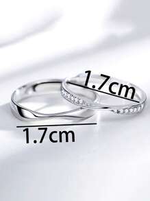 2pcs Geometric Copper Crystal Adjustable Couple Rings Set For Party Wedding Gift - Silver - View 4