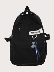 Classic Basic Backpack Suitable For School Bag, Travel Backpack With Bag Charm - Black - View 4