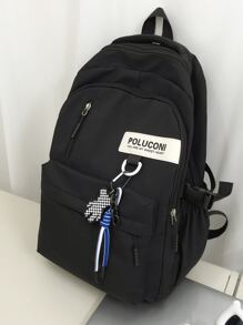 Classic Basic Backpack Suitable For School Bag, Travel Backpack With Bag Charm - Black - View 3