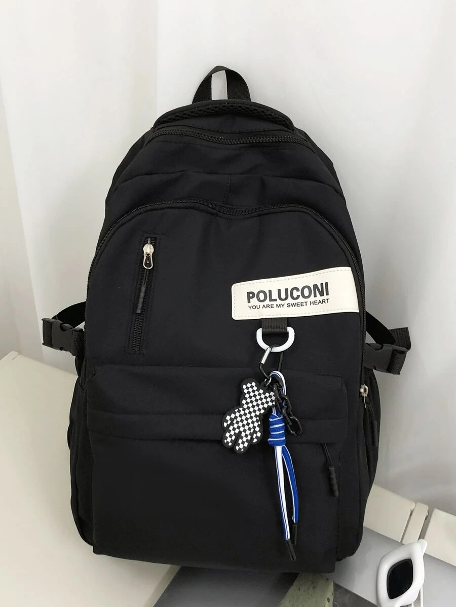 Classic Basic Backpack Suitable For School Bag, Travel Backpack With Bag Charm - Black - View 1