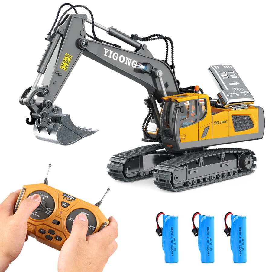 11 Channel Alloy Remote Control Excavator, 680 Degree Rotate, 2600mah Long Battery Life, Color Random, Fun Toy For Kids