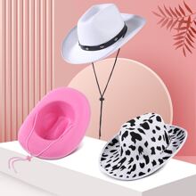3pcs Women Men Cowboy Hat Unisex Big Flat Brim Western Cowboy Hat For Daily Wear Parties Costume - 彩色 - 查看 1