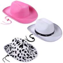 3pcs Women Men Cowboy Hat Unisex Big Flat Brim Western Cowboy Hat For Daily Wear Parties Costume - 彩色 - 查看 3