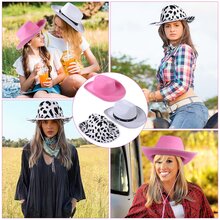 3pcs Women Men Cowboy Hat Unisex Big Flat Brim Western Cowboy Hat For Daily Wear Parties Costume - 彩色 - 查看 6