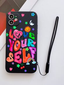 Slogan Graphic Phone Case With Lanyard - Multicolor - View 3