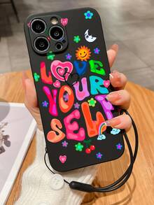 Slogan Graphic Phone Case With Lanyard - Multicolor - View 2