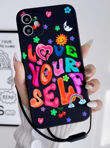 Slogan Graphic Phone Case With Lanyard - Multicolor - View 1