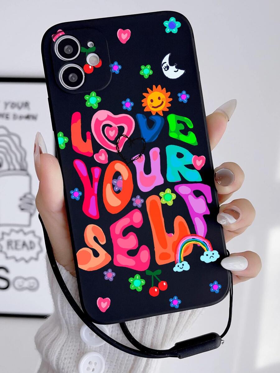 Slogan Graphic Phone Case With Lanyard - Multicolor - View 1