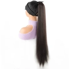 直发马尾绷带式合成发纤维耐热马尾假发接发假发 - Black-brown - 查看 3