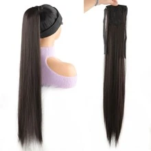 直发马尾绷带式合成发纤维耐热马尾假发接发假发 - Black-brown - 查看 2