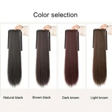 直发马尾绷带式合成发纤维耐热马尾假发接发假发 - Black-brown - 查看 5