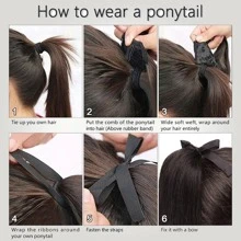 直发马尾绷带式合成发纤维耐热马尾假发接发假发 - Black-brown - 查看 7