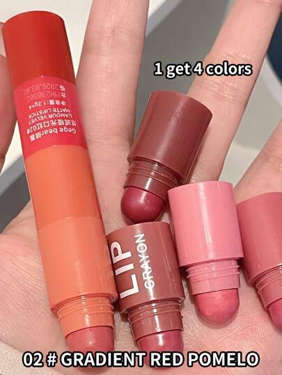 Gege Bear Lápiz labial de niebla de terciopelo mate de 4 colores, 1 lápiz labial de larga duración con taza antiadherente resistente al agua para mujeres