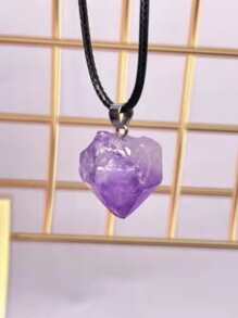 1 vòng cổ mặt dây chuyền pha lê thạch anh tím tự nhiên phù hợp để đeo hàng ngày - màu đen - Xem 2