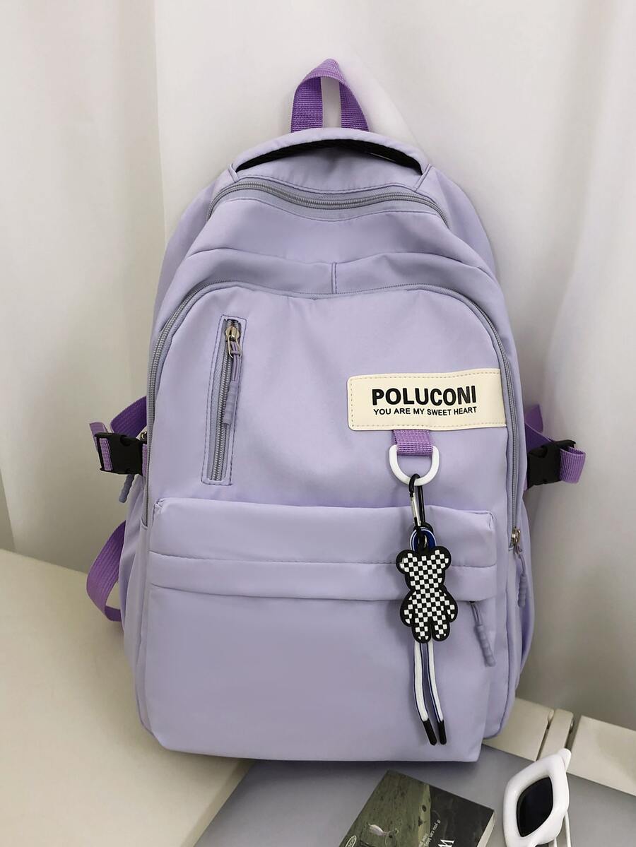 Balo Classic Basic Thích Hợp Làm Túi Đi Học, Balo Du Lịch Kèm Túi Charm - Màu tím - Xem 1