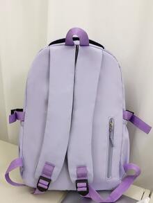 Balo Classic Basic Thích Hợp Làm Túi Đi Học, Balo Du Lịch Kèm Túi Charm - Màu tím - Xem 4