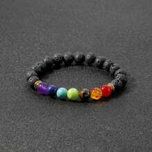 7脉轮灵气疗愈石手链 火山石手链 男士8毫米串珠手链 女士男士珠宝礼物 - 彩色 - 查看 3
