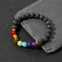 7脉轮灵气疗愈石手链 火山石手链 男士8毫米串珠手链 女士男士珠宝礼物 - 彩色 - 查看 4