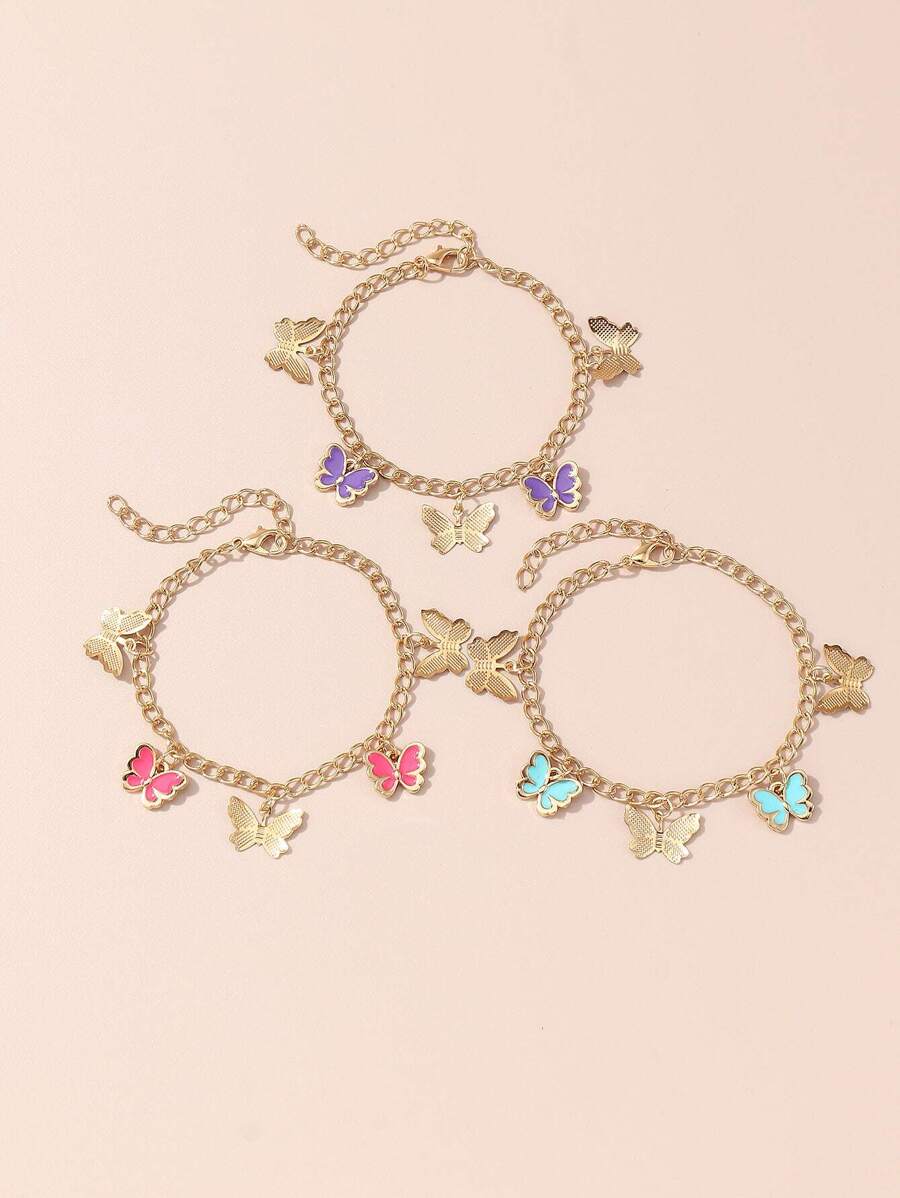 3pcs/Set Girls' Oil Drop Butterfly Bracelets Set, Suitable For Daily Decoration - Multicolor - View 1