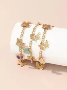 3pcs/Set Girls' Oil Drop Butterfly Bracelets Set, Suitable For Daily Decoration - Multicolor - View 3