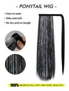 Bạc Điểm Nổi Bật Đen Dài Thẳng 24 Inch Đuôi Ngựa Tổng Hợp Làm Tóc Hàng Ngày Tơ Tơ Nhập Khẩu Thời Gian Tiệc Buổi Hòa Nhạc Lễ Kỷ Niệm - Màu dương cầm - Xem 2