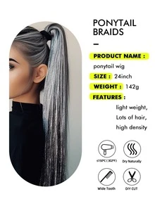 Bạc Điểm Nổi Bật Đen Dài Thẳng 24 Inch Đuôi Ngựa Tổng Hợp Làm Tóc Hàng Ngày Tơ Tơ Nhập Khẩu Thời Gian Tiệc Buổi Hòa Nhạc Lễ Kỷ Niệm - Màu dương cầm - Xem 6