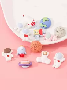 10入組隨機混合太空主題樹脂DIY配件套組合，可用於耳環、頭髮、文具、手機殼、鑰匙扣、馬克杯、鞋釦、冰箱磁鐵等，內附免費雙面膠帶，是製作珠寶首飾的好材料 - 彩色 - 查看 4