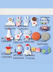 10入組隨機混合太空主題樹脂DIY配件套組合，可用於耳環、頭髮、文具、手機殼、鑰匙扣、馬克杯、鞋釦、冰箱磁鐵等，內附免費雙面膠帶，是製作珠寶首飾的好材料 - 彩色 - 查看 2