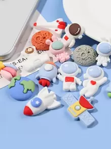 10入組隨機混合太空主題樹脂DIY配件套組合，可用於耳環、頭髮、文具、手機殼、鑰匙扣、馬克杯、鞋釦、冰箱磁鐵等，內附免費雙面膠帶，是製作珠寶首飾的好材料 - 彩色 - 查看 5