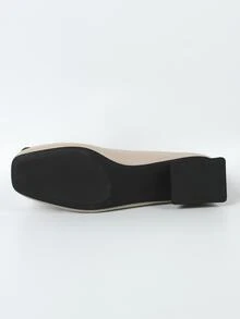 女士夏天方頭低跟一腳蹬高跟鞋,中跟粗跟大碼鞋 - 杏色 - 查看 3