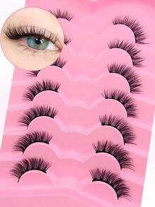 7 Pairs Faux Mink Eyelashes, 12mm Cat Eye Extended Half-Strip Fake Lashes - Black - View 5