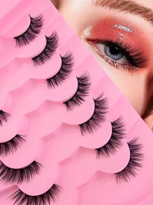 7 Pairs Faux Mink Eyelashes, 12mm Cat Eye Extended Half-Strip Fake Lashes - Black - View 4