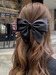 2个蝴蝶结发夹，优雅缎面头饰，布艺发饰，简约风格发夹，适合女士和女孩，情人节礼物，蝴蝶结发夹，发爪，发卡，学习用品 - 黑與白 - 查看 2