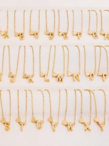 1 件心形和字母吊坠项链女式锁骨链带 26 个字母心形吊饰 - 金色 - 查看 1