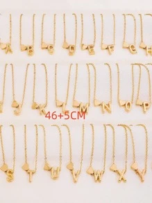 1 件心形和字母吊坠项链女式锁骨链带 26 个字母心形吊饰 - 金色 - 查看 2