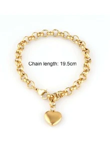 女士不锈钢心形手链 时尚心形吊饰手链首饰 情人节、妈妈、母亲、母亲节、礼物 - 金黃色 - 查看 2