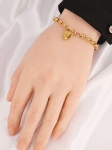 女士不锈钢心形手链 时尚心形吊饰手链首饰 情人节、妈妈、母亲、母亲节、礼物 - 金黃色 - 查看 3