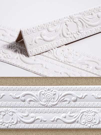 1入組3D圖案泡沫貼紙自粘牆壁裝飾線踢腳線踢腳板裝飾防水可拆卸浮雕腰線壁紙