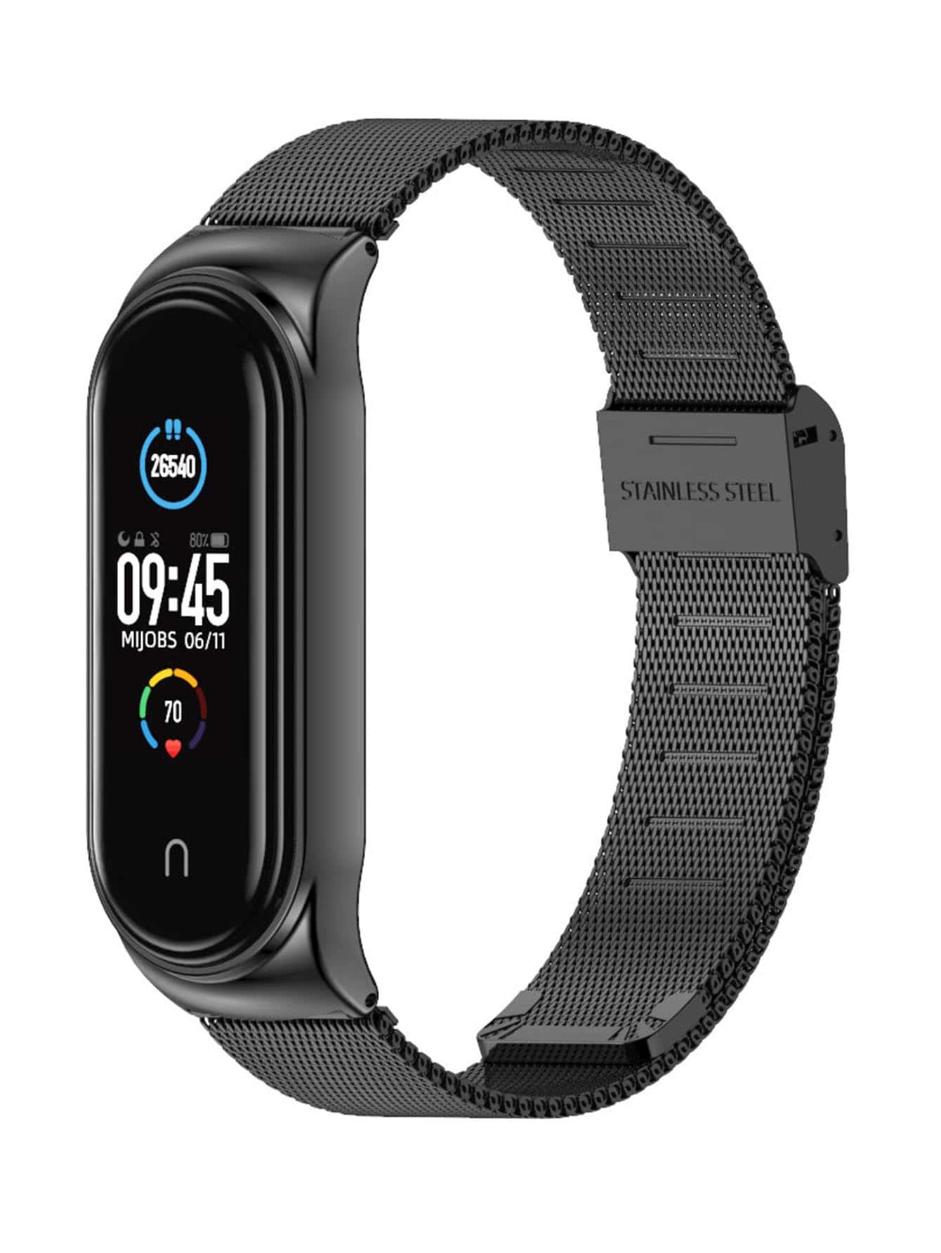 1入組奢華黑色金屬表帶，可與Mi Band 6/5智能手環配對，適用於Miband 6/5/4/3手環，不銹鋼帶，適用於Mi Band 6表帶，兼容於小米Miband 5/4/3智能手錶配件 - 黑色 - 查看 1