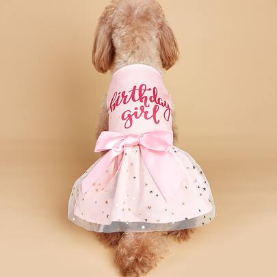 1pc Birthday Girl Pet Dog Dress, For Small/Medium Dog Cat Birthday Party Outfit, Fashionable Photo Shoot Attire, Breathable & Comfortable