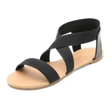 Women's Elastic Ankle Strap Flat Sandals Summer Dressy Shoes Cute Strappy Gladiator Sandals - 黑色 - 查看 2