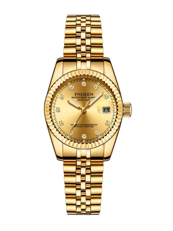 Women's Luxury Stainless Steel Waterproof Quartz Watch, Golden Color SHEIN USA