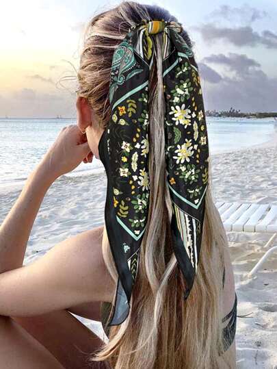 Floral Print Scarf Hair Tie