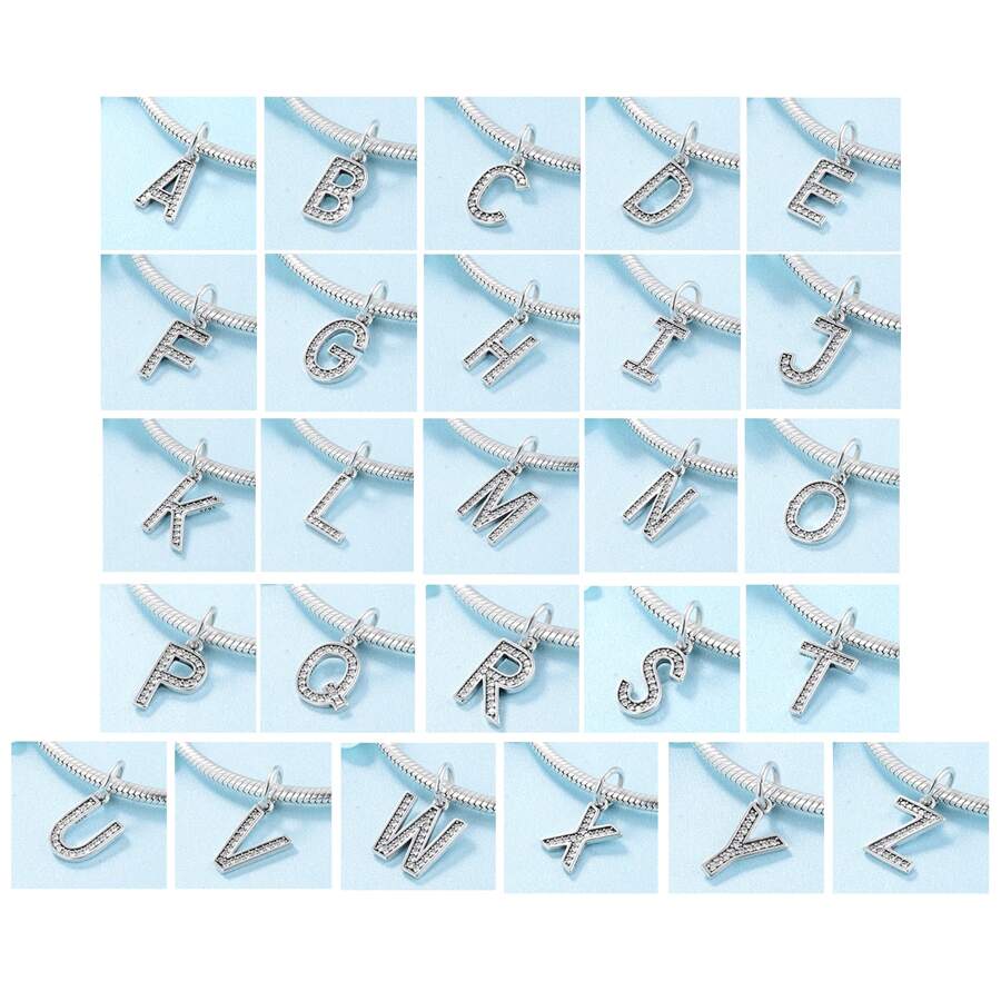 MAGIC CHARMS 1入組精美方晶鋯石裝飾字母純銀DIY吊墜適合女士DIY首飾製作 - 銀色 - 查看 1