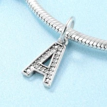 MAGIC CHARMS 1入組精美方晶鋯石裝飾字母純銀DIY吊墜適合女士DIY首飾製作 - 銀色 - 查看 2