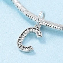 MAGIC CHARMS 1入組精美方晶鋯石裝飾字母純銀DIY吊墜適合女士DIY首飾製作 - 銀色 - 查看 5