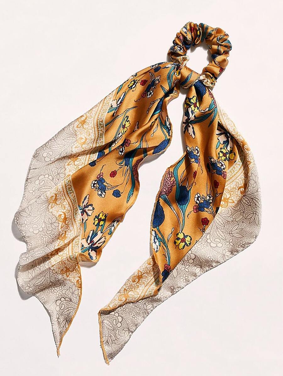 Floral Print Scarf Hair Tie - Multicolor - View 1