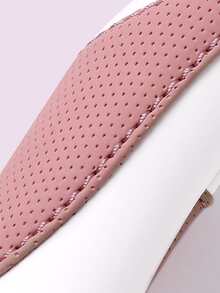 防滑雙色PU皮革汽車方向盤套 - 粉色 - 查看 2