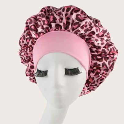 1pc Satin Sleep Cap, Leopard Print, Suitable For Wearing During Sleep