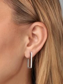 Newsoul 1 Đôi bông tai hình chữ nhật tối giản bằng bạc Sterling S925, kiểu dáng hình giọt nước, món quà trang sức thanh lịch dành cho phụ nữ và bé gái. - Bạc - Xem 3
